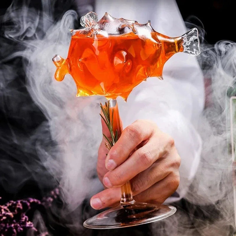 Creativity Cocktail Glass Porcupine Fish Shape Goblet Glass Thorn Fish-Shaped Cup Bar Ktv Nightclub Wedding Party Birthday Gift Oasis Select