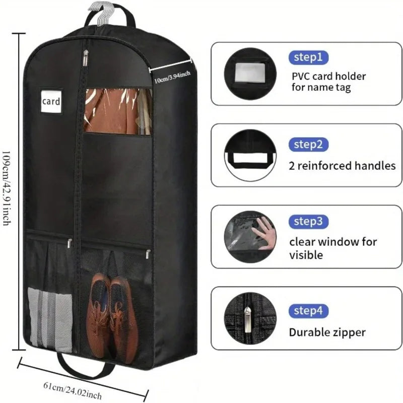 Travel Suit Bag with Zipper Closure, Gusseted Hanging Clothes Storage Organizer and Pocket for Shirts, Coats, Dresses Oasis Select