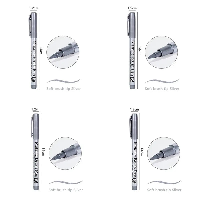 1/2/3/4Pcs Metallic Marker Pen Set Gold Silver Brush Pen Medium Point Markers For Metal Rock Painting Black Paper Card Making Oasis Select 4pcs Brush Silver