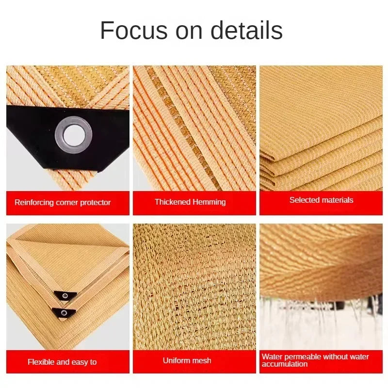 200x 400cm Summer Outdoor Shading Beige Shading Net Wrapped Perforated Shading Cloth Thickened Heat Insulation Net Shading Net Oasis Select