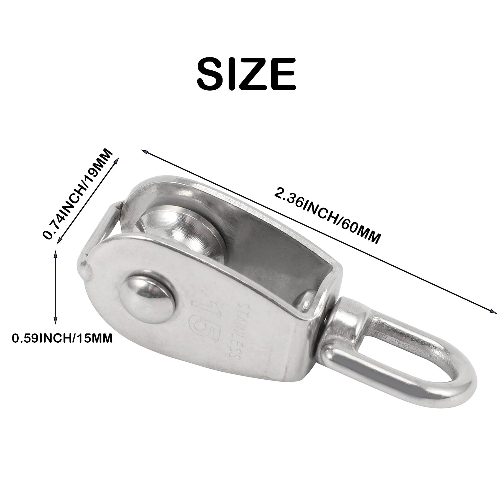 LIKE WISH 4PCS Single Pulley Block M15 Stainless Steel Small Pulley Roller For Rope Cord In Outdoor 360°Swivel Silver Pulley Oasis Select