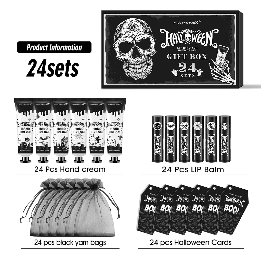 Halloween assembly gift 96PCS/box hand cream lipstick in bulk with BOO card and black gift bag Oasis Select 24 sets gift