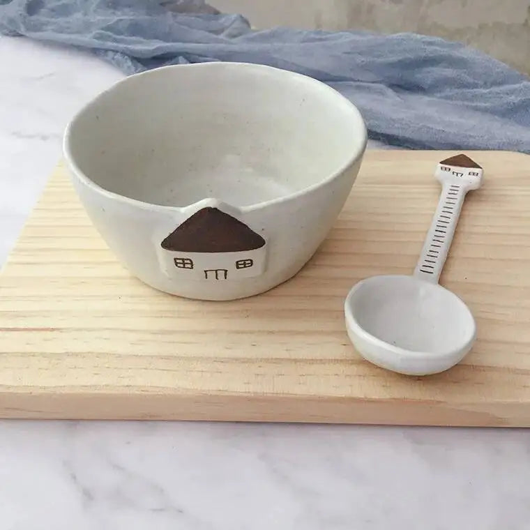 Ceramic Spoon Hand-painted Cute House Dessert Spoon Ice Cream Spoon Kitchen Tablewear Oasis Select
