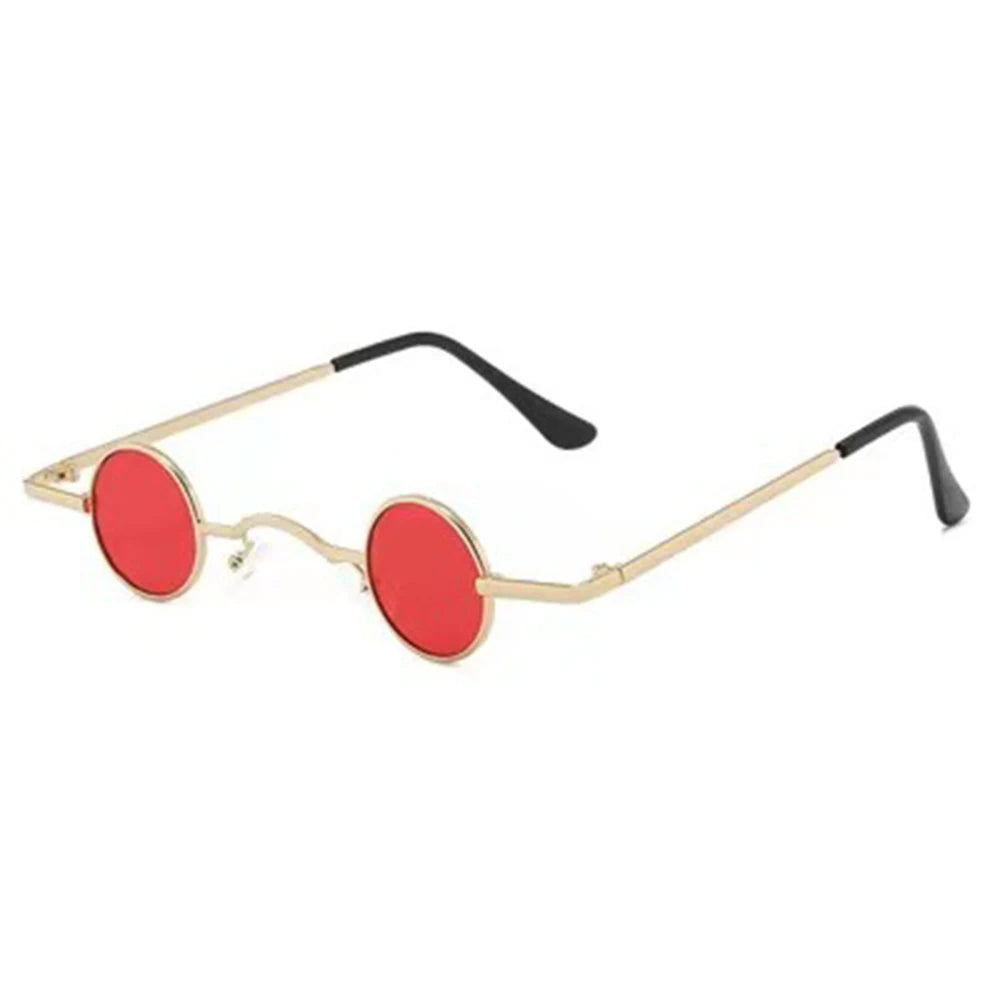 Women Men Metal Frame Hip Hop Punk Sun Glasses Shades Small Round Sunglasses Oasis Select Gold-Red