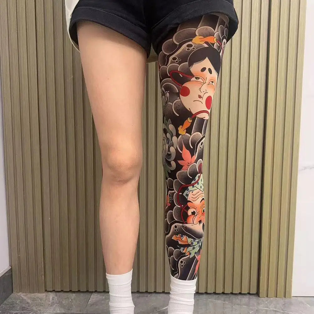 1PCS Tattoo-Inspired Single Leg Fishnet Stockings - Snag Resistant Sheer Tights for Women & Men, Comfortable Fashion Legwear Oasis Select F One Size
