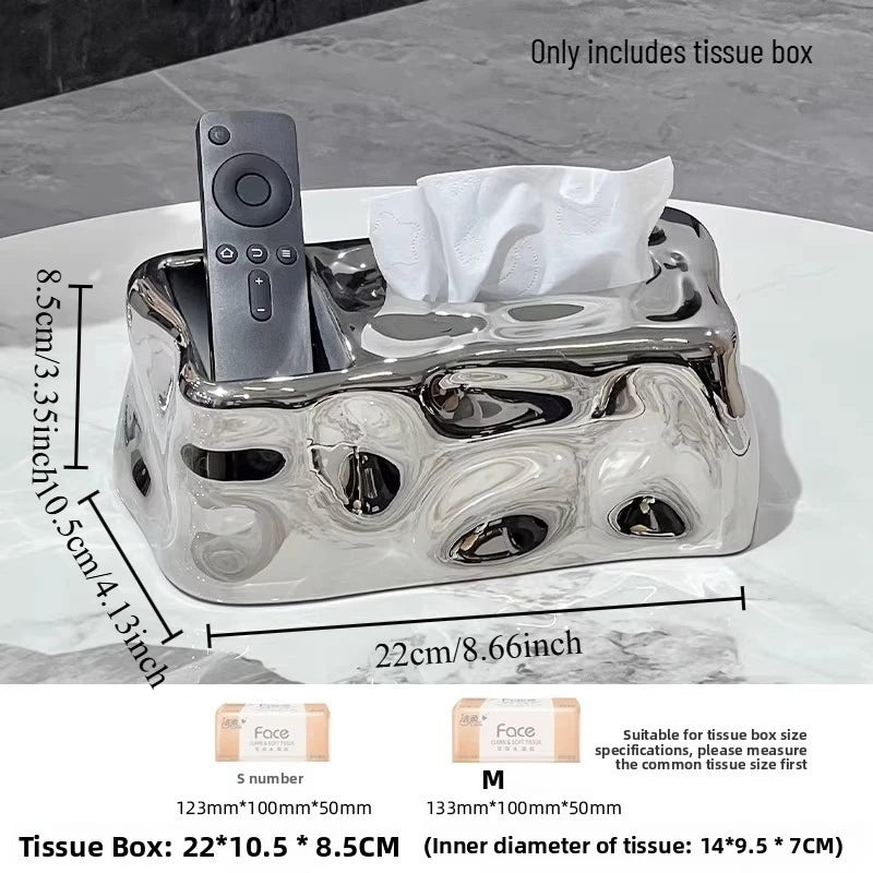 1pcs Paper Towel Box High-end Light Luxury Living Room Household Ceramic Paper Drawer Tea Table Remote Control Storage Oasis Select Silver no diamonds