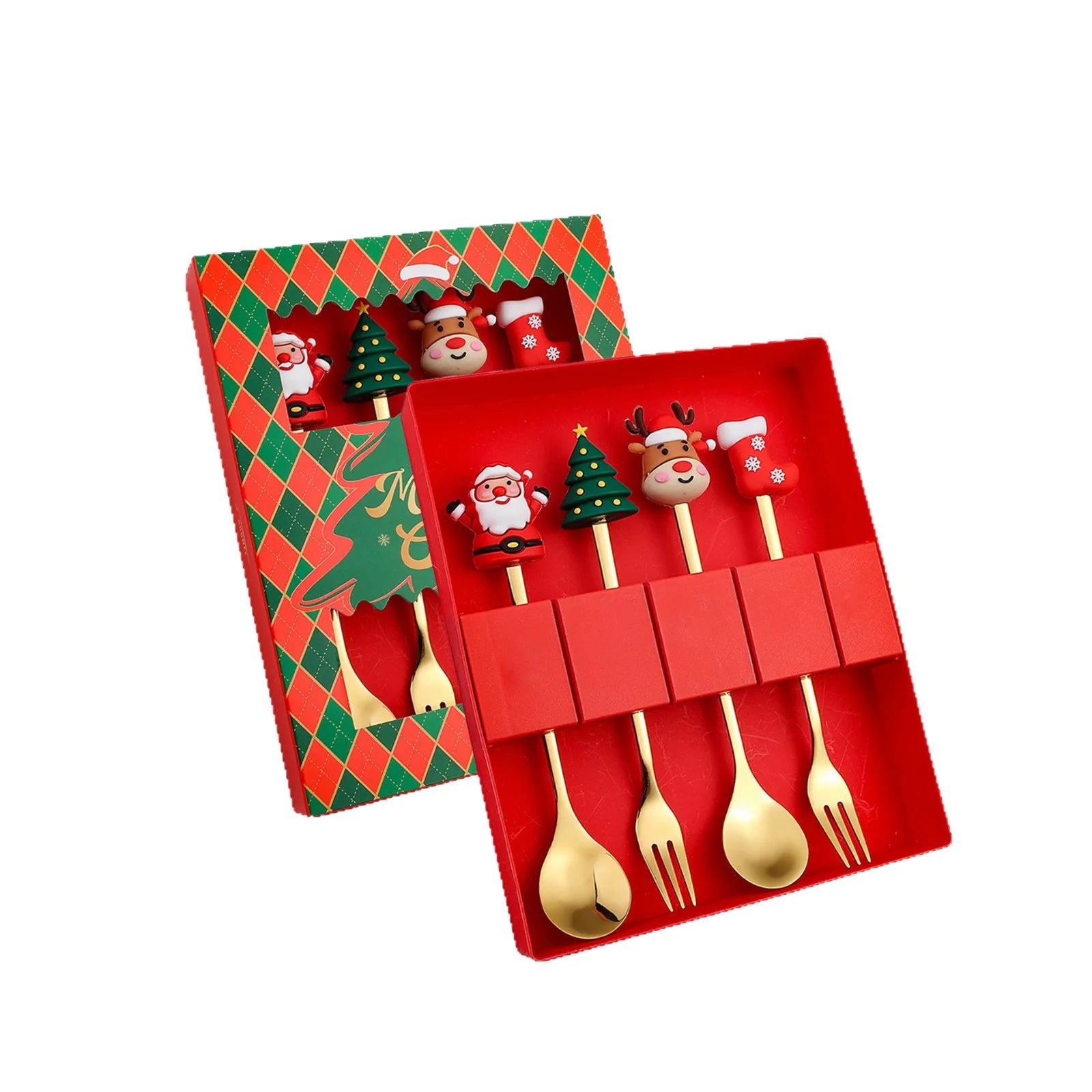 Christmas Stainless Steel Spoon & Fork Cutlery Gift Set – 4 Pc Holiday Cutlery Set Oasis Select Gold