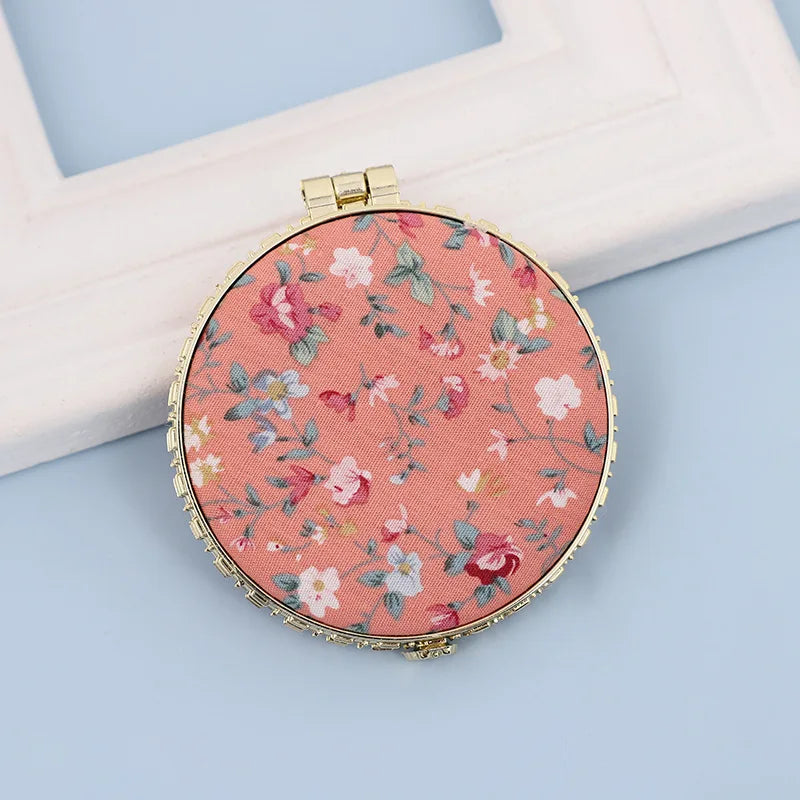 Pocket Floral Mirror Mini Makeup Compact Portable Two-side Folding Make Up Mirror Women Vintage Cosmetic Make Up For Gift Oasis Select Orange-A