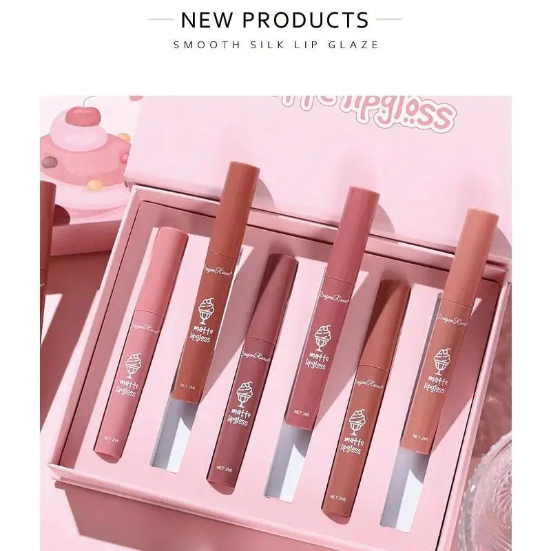 Dragon Ranee 6-Color Velvet Matte Lip Gloss Set – Long-Lasting
