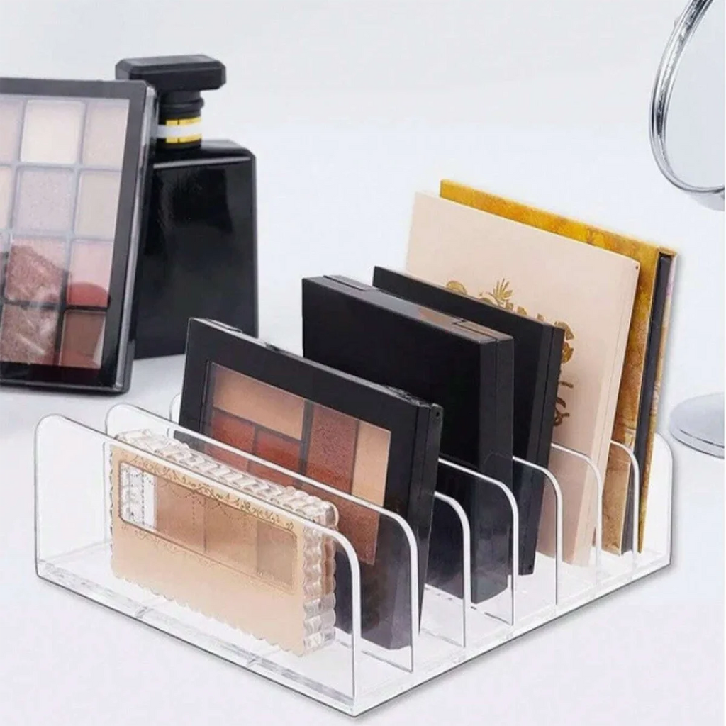 7-Compartment Transparent Makeup Organizer for Eyeshadow Palette and Cosmetics, Vanity Table and Bathroom Countertop Storage Box Oasis Select
