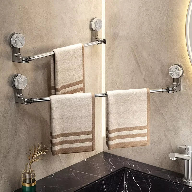 Suction Cup Telescopic Towel Bar & Corner Rack – No Drill