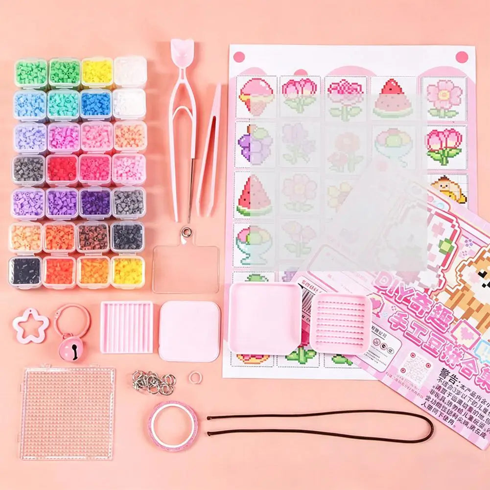 Perler Bead Kit DIY Tools 3D Puzzle Full Set Ironing Sheets / Fabric Keychains Chains 28 Colors Perler Beads Handmade Tools Kit Oasis Select