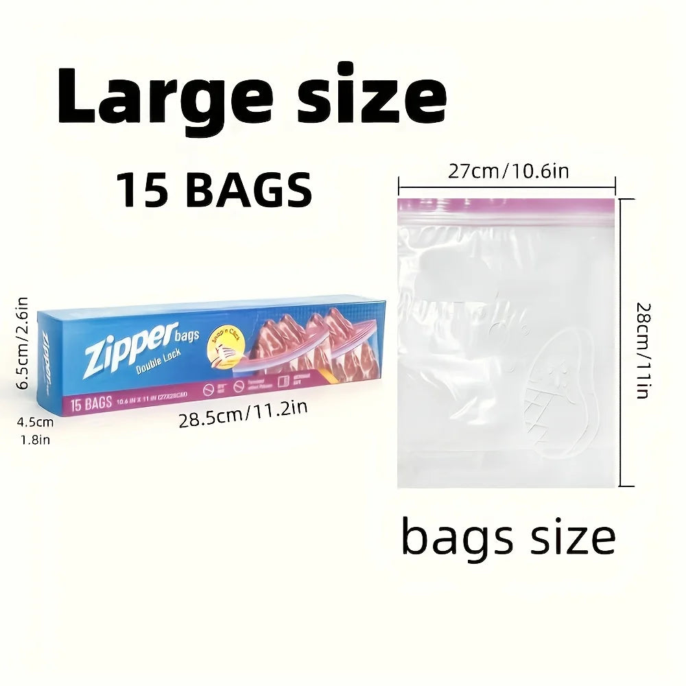 15/20/30 Double Lock Zipper Food Storage Bags - Leak Proof Thickened Reusable Freshness Bag, Suitable for Refrigerator Storage Oasis Select Large size