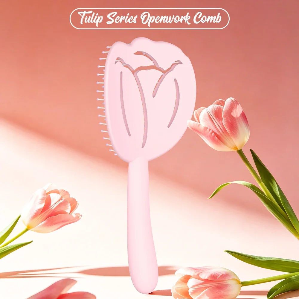 Tulip Hollow Scalp Massage Brush – Detangling Anti-Static Comb Scalp Massage Brush Oasis Select