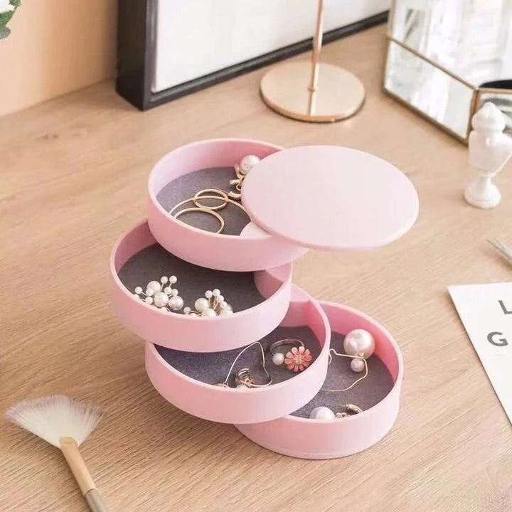 Rotating Multi-layer Desktop Storage Box Hair Accessories Jewelry Makeup BoxNWith Lid Dustproof Jewelry Box Jewelry Storage Box Oasis Select Pink