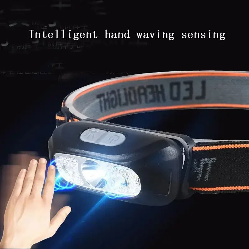USB Head Flashlight COB LED Head Light Torch Mini Rechargeable Powerful Sensor Headlamp Fishing Camping Headlights Front Lantern Oasis Select