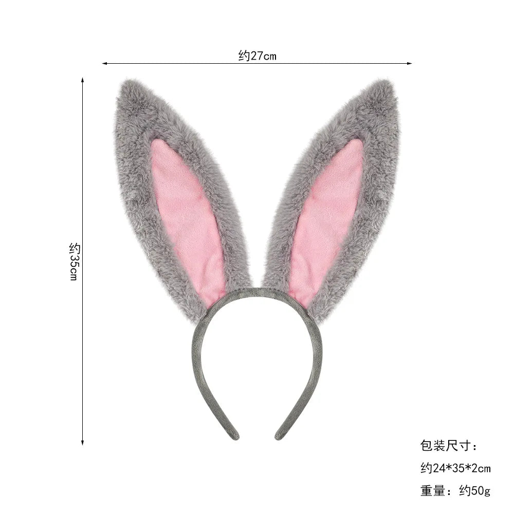 Easter Bunny Ear Headband Costume Halloween Headgear Judy Bunny Officer Dress Up Headband Hair Accessories Oasis Select Gray