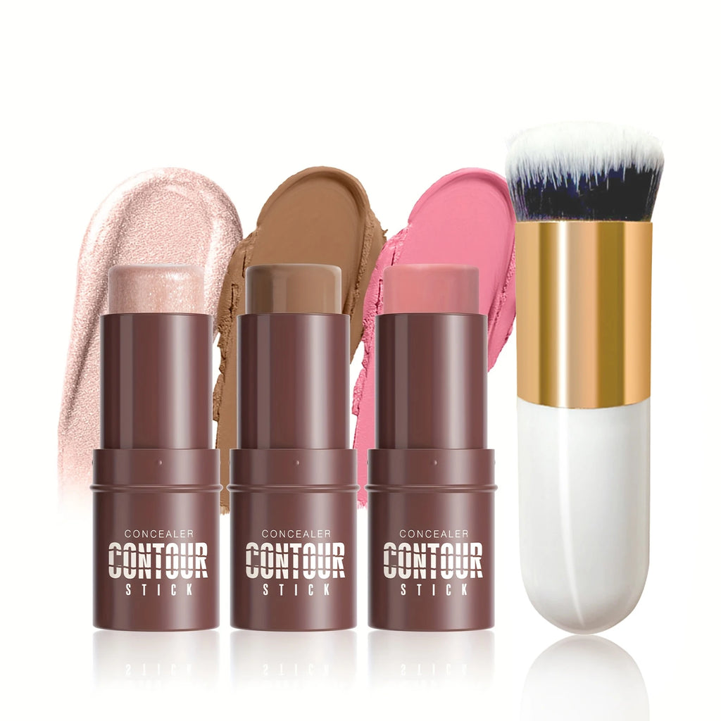 Hello Kiss 4-Piece Cream Contour Kit – Stick & Brush Set