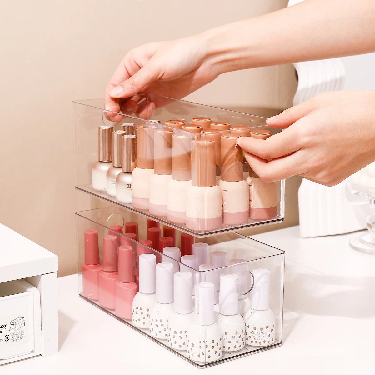 1pc/2pcs/3pcs acrylic stackable nail polish storage box round-hole drawer type for cosmetics nail art decorations storage Oasis Select