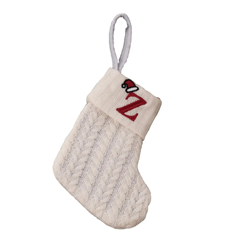With Hanging Rope Christmas Stocking Children Candy Bag Beautiful Knitted Pendant White Snowflake Alphabet Christmas Tree Oasis Select Z China Mainland