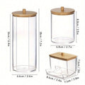 3pcs/set Makeup Coton Storage Box, Bamboo Lid Coton Swab Box, Portable Dust-Proof Transparent Placement Box, Bathroom Vanity Oasis Select 3pcs