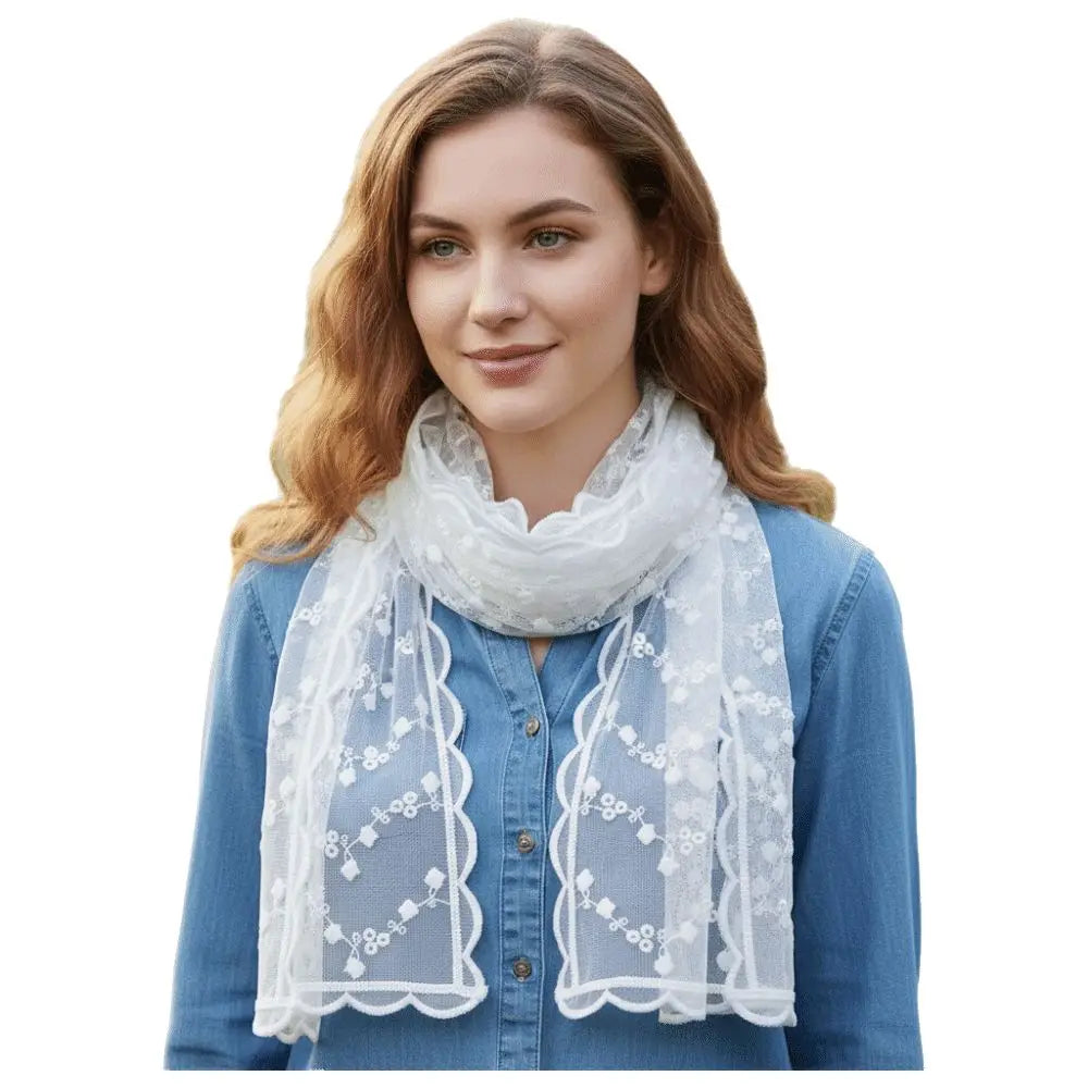 Retro Embroidered Flower Lace Scarf Breathable Mesh Long Sunscreen Shawl Lightweight Female Headscarf Spring Oasis Select