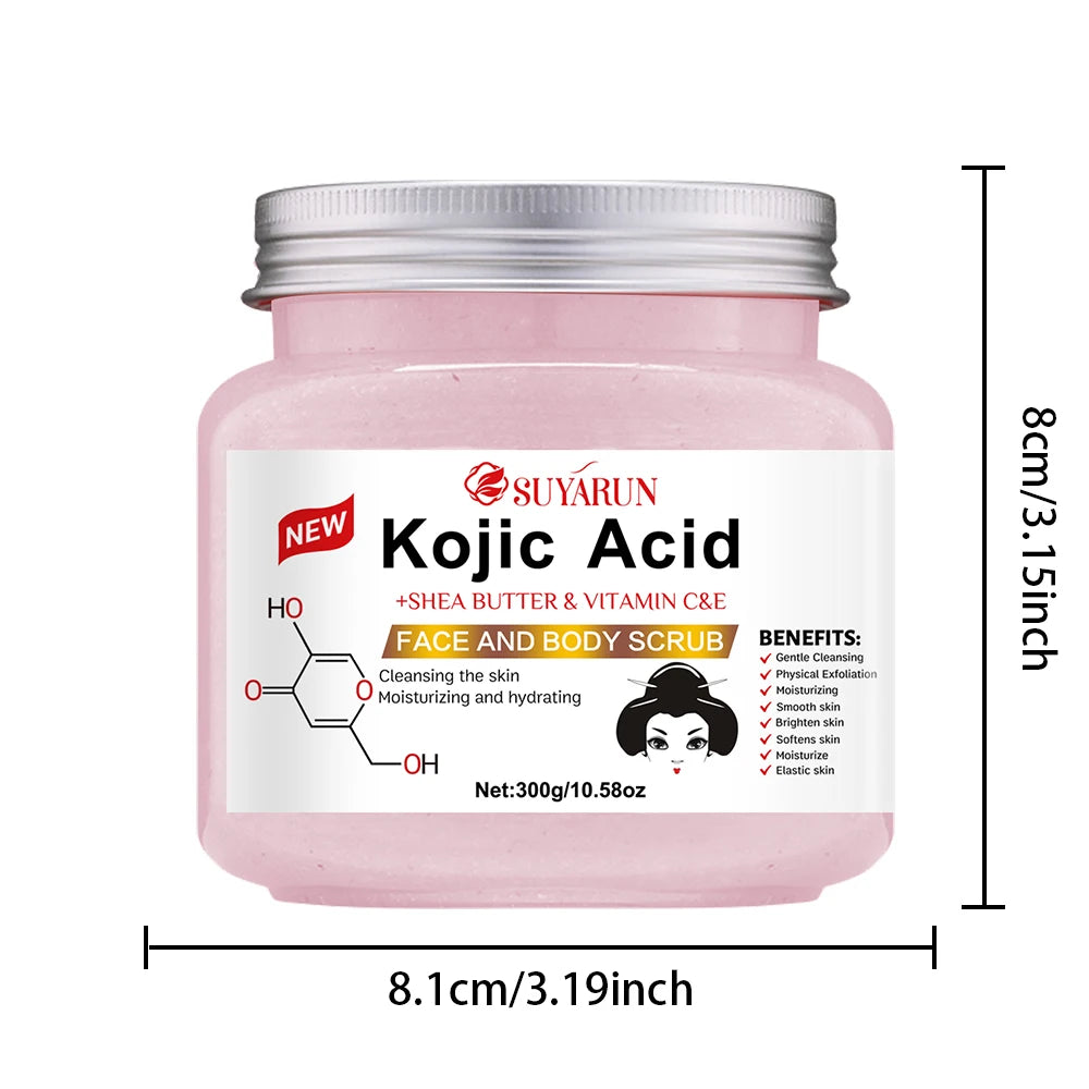 SUYARUN Kojic Acid Exfoliating Body Scrub - Brightening Dark Spot Remover, Natural Skin Smoothing Scrub for Soft Glowing Skin. Oasis Select
