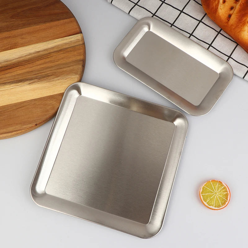 Luxury Square Rectangular Stainless Steel Serving Tray Cafe Cake Dessert Plate Storage Trays Home Kitchen Storage Table Dish Oasis Select
