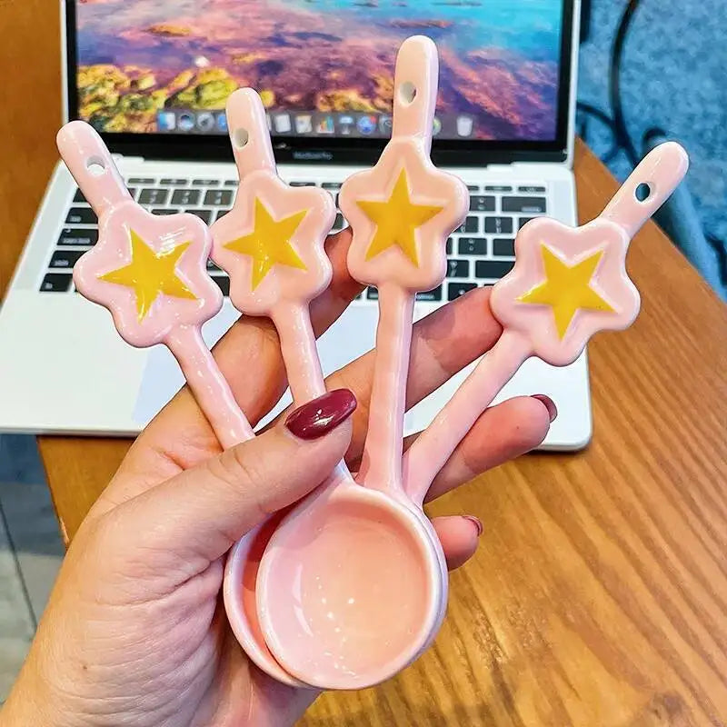Cute Star Ceramic Soup Spoon Spoon Girly Creative Dessert Breakfast Spoon Tableware Kitchen Tablewear Oasis Select