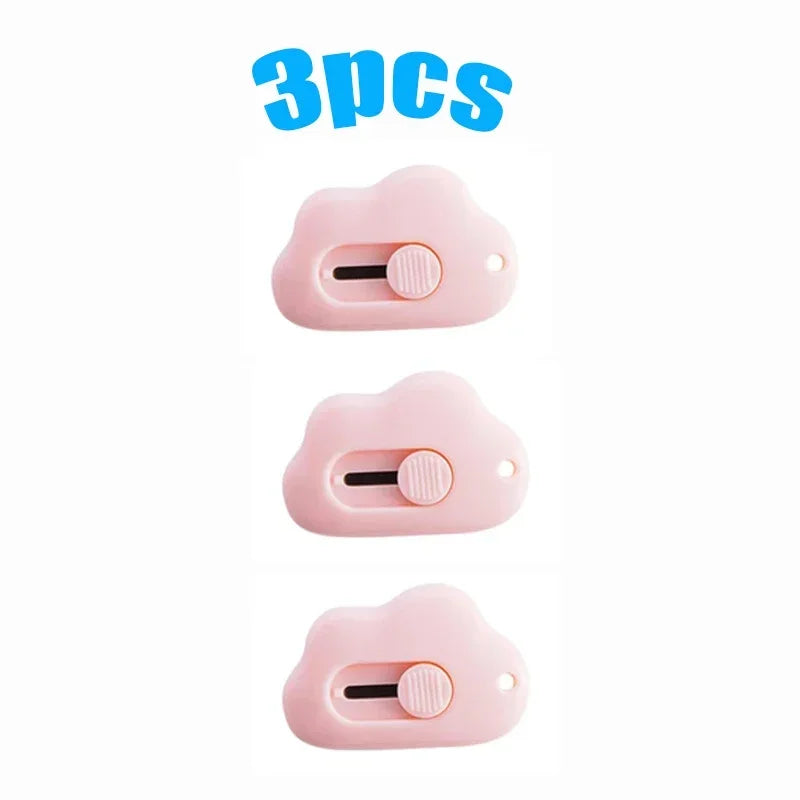 1/2/3pcs Kawaii Mini Cloud Art Utility Knife Express Box Cute Knife Paper Cutter Craft Wrapping Refillable Blade Stationery Oasis Select 3pcs pink