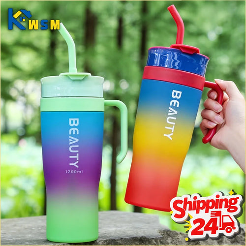 1200ml Large Capacity Gradient Frosted Sports Water Bottle Tumbler for Car Gym Outdoor Travel Reusable BPA Free Cup with Straw Oasis Select