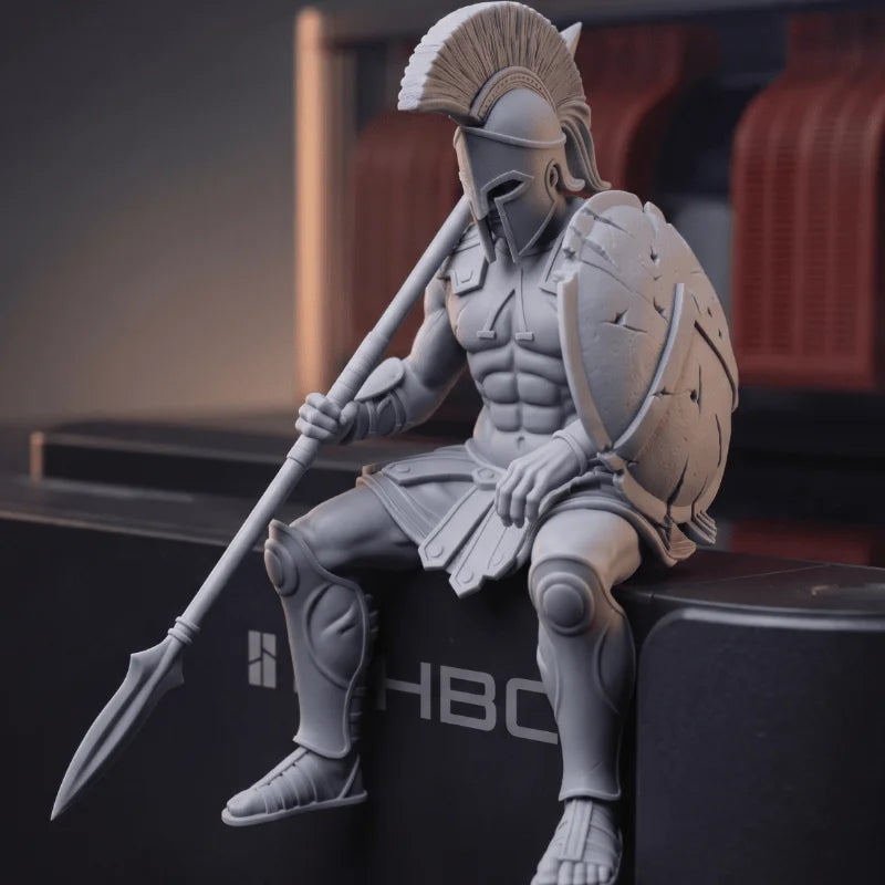 Sitting Spartan Warrior Figurine 3D Printed Hanging Leg Greek Statues Display Screen Mini Decor for Gaming Desktop Office Gifts Oasis Select