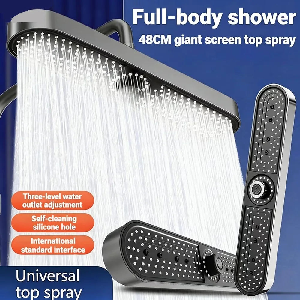 New 1pc 19 Inch High Pressure 3 Mode Rainfall Luxury Bathroom Shower Head Adjustable Anti-Clogging Silicone Nozzles Water Saving Oasis Select