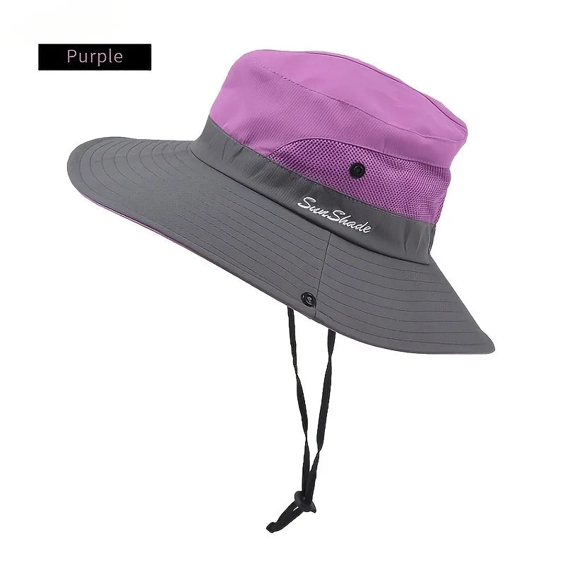 Women's Dual-Tone Sun Hat with Ponytail Hole - Breathable Mesh Waterproof Wide Brim for Beach & Fishing for Spring, Summer Oasis Select PURPLE