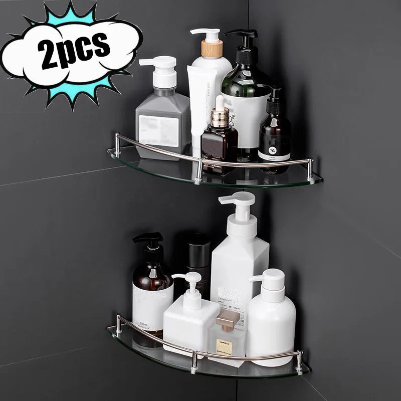 Glass Shelf Bore Bathroom Organizer Triangle Corner Shower Bathroom Organizers Accessories Hardwares Wall Hardware Fixture Home Oasis Select 2pcs