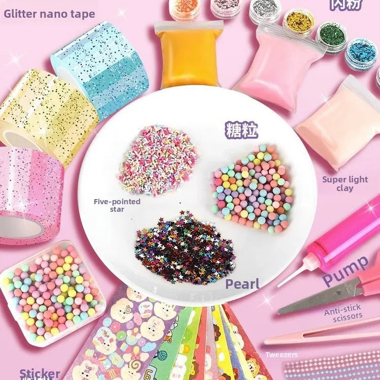 Glitter Nano Glue Set Bubble Blowing Slime Kit Putty Stretchy for Stress Relief DIY Bubble Hole Adhesive Fidget for Kids Oasis Select