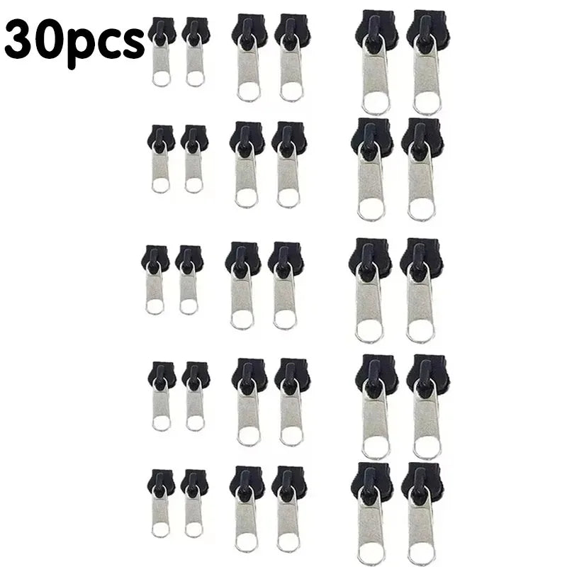 6-30Pcs New Instant Zipper Universal Instant Fix Zipper Repair Kit Replacement Zip Slider Teeth Rescue New Design for DIY Sew Oasis Select 30pcs Semi black