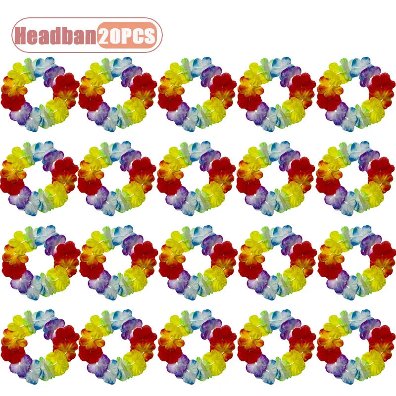 1-40PCS Faux Flower Headband and Wristband Set Multicolor Festive Party Dance Floral Crown Corsage for Women Girls Cosplay Oasis Select Headband-20PCS