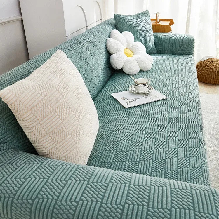 Bohemian Jacquard Velvet Sofa Cover for Autumn and Winter Thickened Plush, High-end Feel Cat Scratch-resistant Sofa Cover Oasis Select 1 people 90-140cm grass green