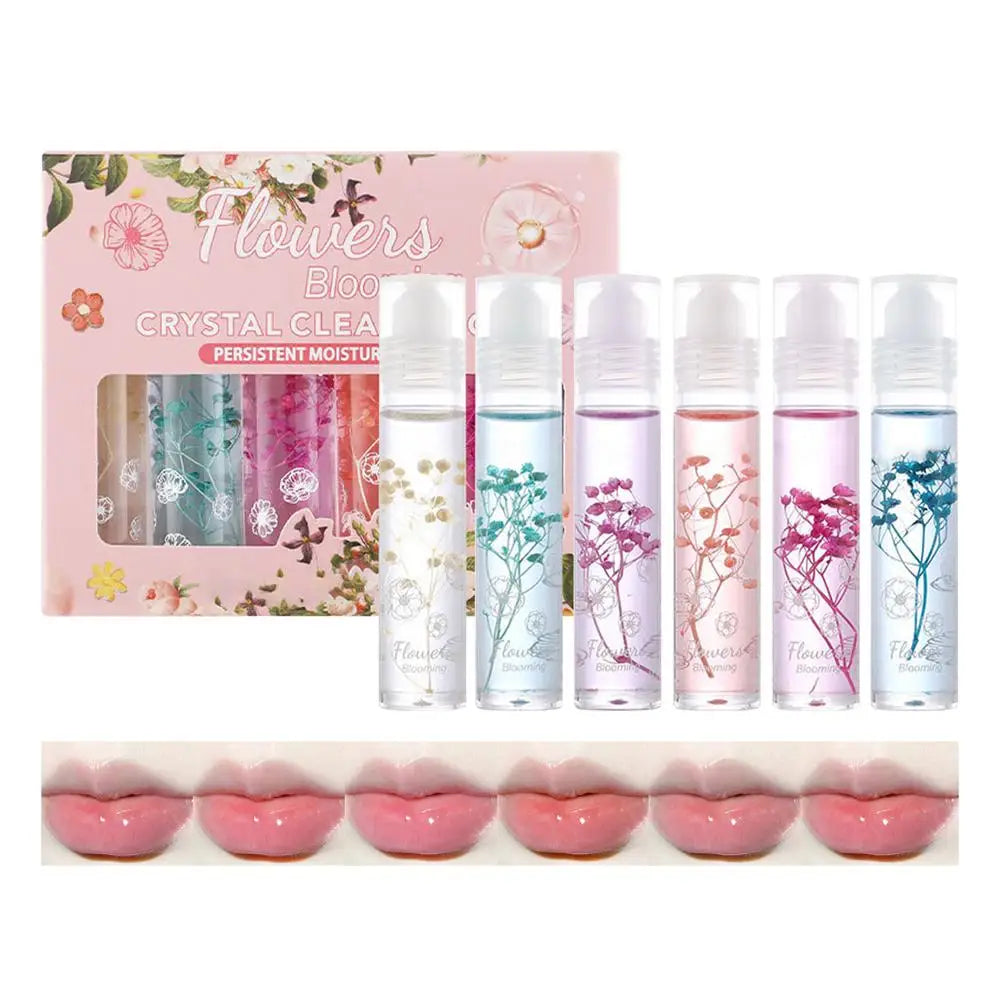 Flower Roll-On Lip Oil Set – Crystal Clear Gloss 6pc Lip Oil Gloss Set Oasis Select 6pcs United States