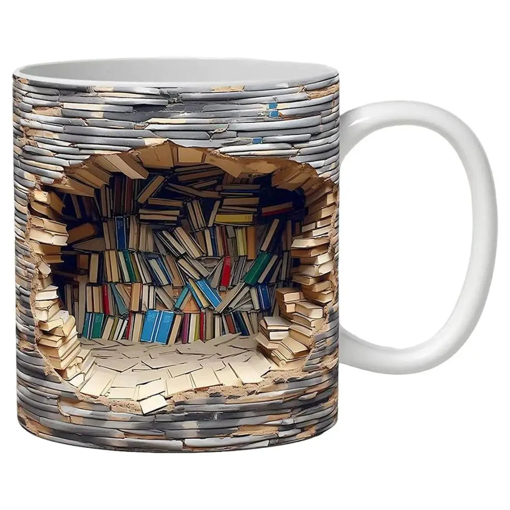 3D Library Book Mug Ceramic Shelf Mug Creative Space Design Multi-Purpose Mug Coffee Cup Study Milk Cup Friends Birthday Gift Oasis Select 301-400ml C