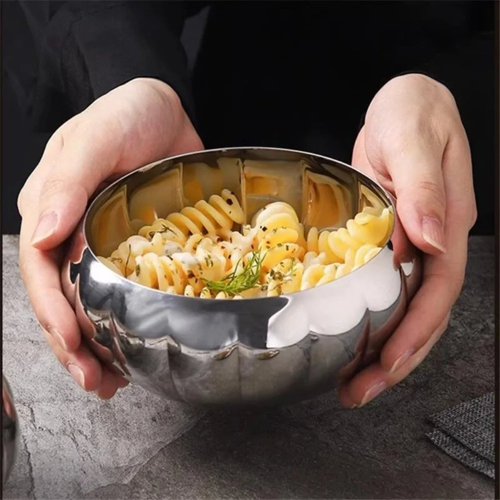 304 Stainless Steel Pumpkin Shaped Bowl Korean Style Dessert Bowl Multi‑use Salad Ice Cream Smoothie Fruit Bowl Stackable Rust ﻿ Oasis Select