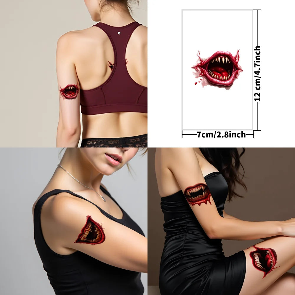 12-Pack Halloween Temporary Tattoos – 3D Waterproof Body Stickers