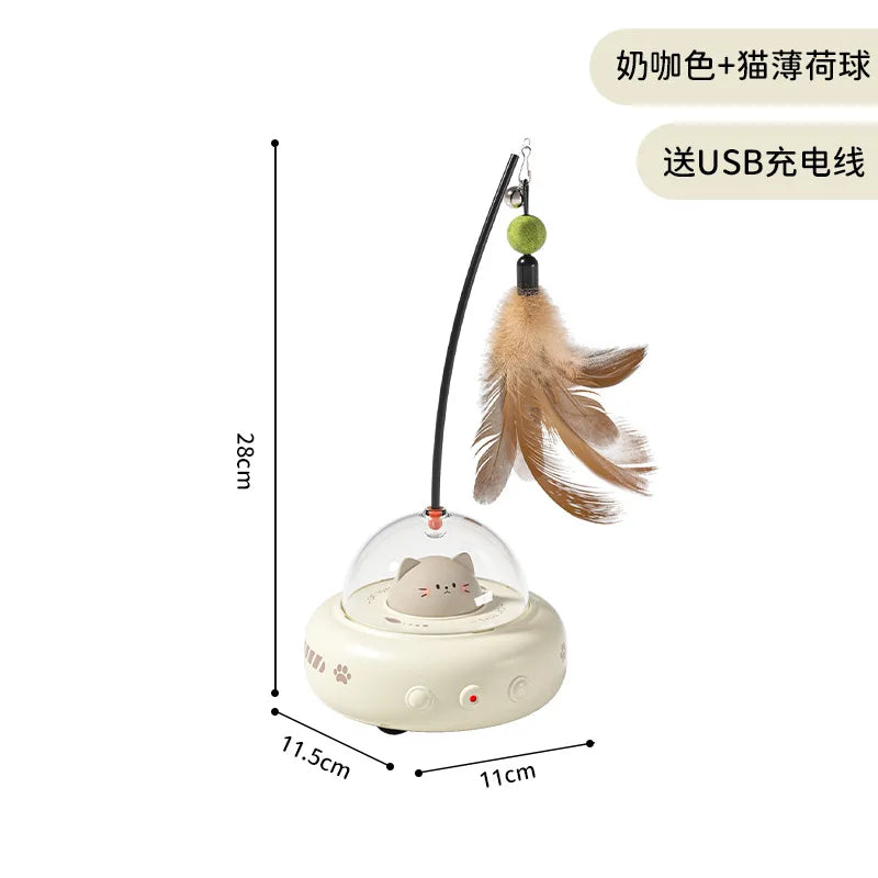 Smart Electric Cat Toy with Auto Rotating Feather Wand - Interactive Self - Playing Pet Toy for Lazy Owners Cat Toys Interactive Oasis Select Off-white - catnip