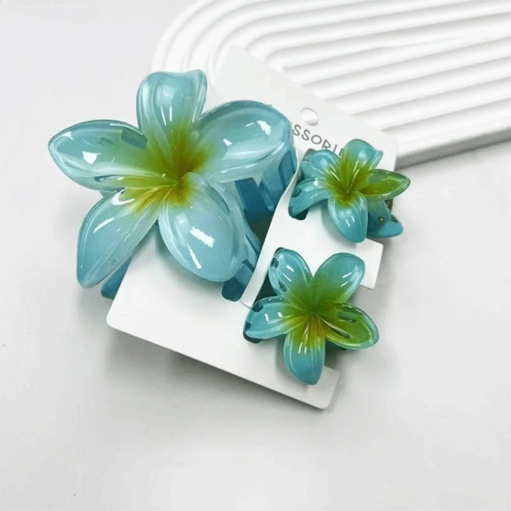 3Pcs/Set New Gradient Hair Claws Sweet Flower Plumeria Flower Hawaiian Flower Hair Clip Clamp Acrylic Hair Accessories Summer Oasis Select Blue1