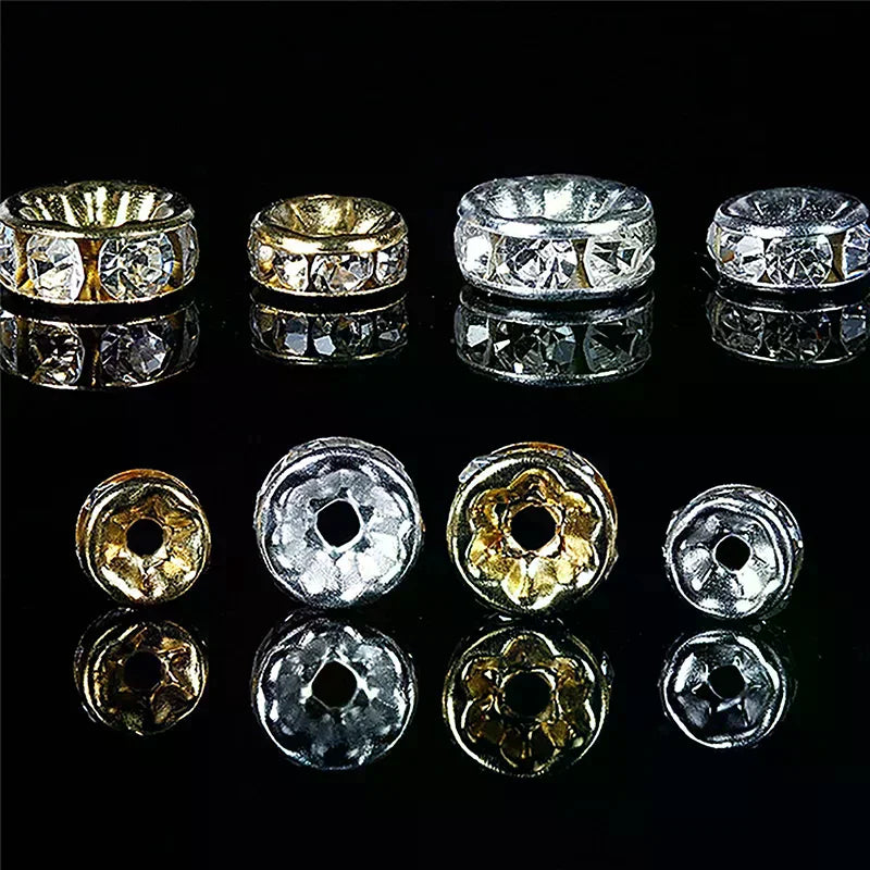 100pcs 5/7/10mm Rondelle Disc 316 Stainless Steel Crystal Spacer Beads With Rhinestone For Jewelry Making DIY Bracelet Oasis Select