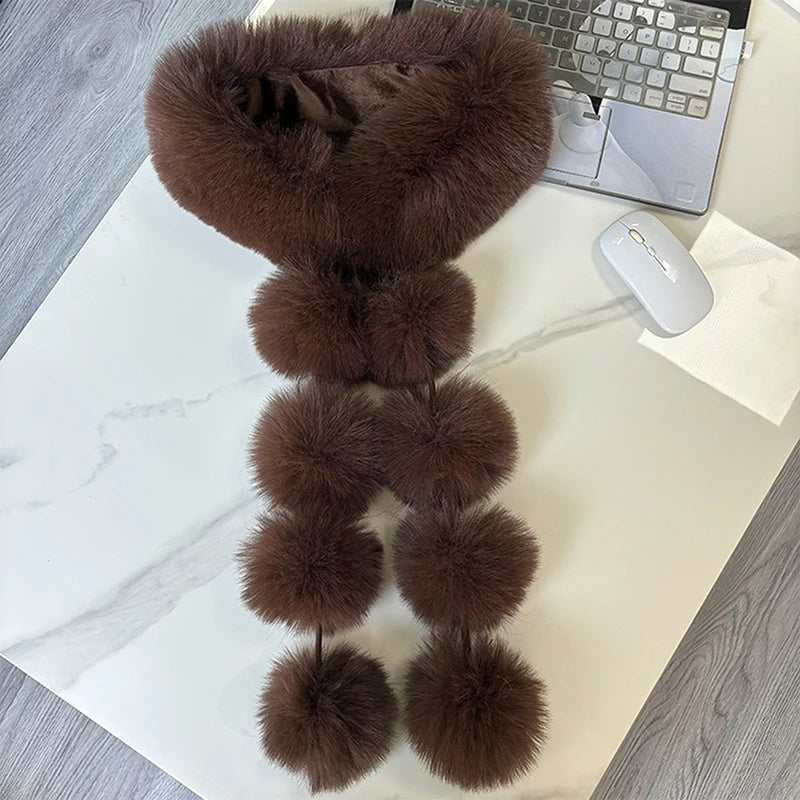 Women's Long Faux Fox Fur Scarf – Soft Winter Neck Warmer