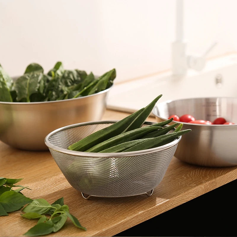 1Set Stainless Steel Drain Basin Basket with Scale Kitchen Basin Rice Washing Artifact Fruit Fruits Drainer Salad Basin Oasis Select