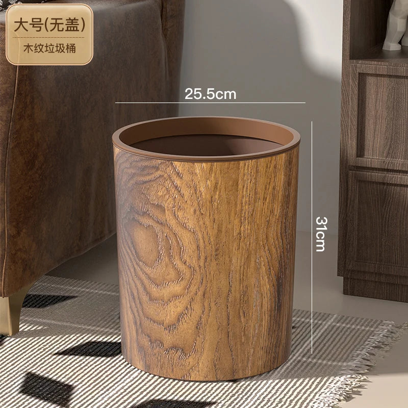 Retro imitation wood grain trash can household new large capacity living room kitchen office creative Chinese paper basket Oasis Select Large without lid