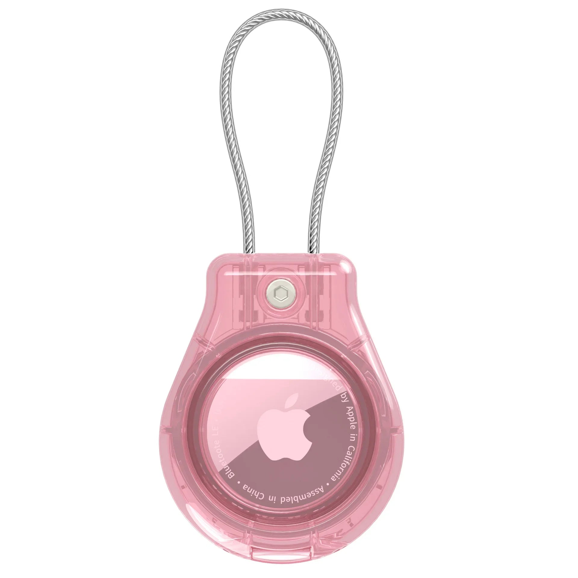 Waterproof Apple AirTag Case with Steel Cable Keychain Holder AirTag Protective Case Oasis Select Transparent Pink